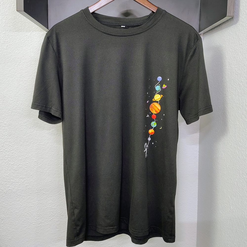 SHEIN Black Tee with Colorful Planet Design Size Medium